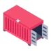 Isometric red shipping container with open doors